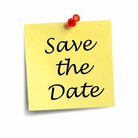 Yellow post it note attached with a red pin saying 'Save the Date' in black handwriting